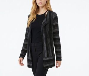 AREA Mixed Stripe Open Front Draped Cardigan Sweater Gray Black Women's Small